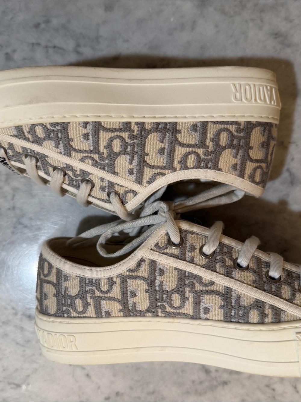 Dior “Walk ‘N’Dior” Beige and Gray Monogram Canvas Sneakers - Picture 3 of 11